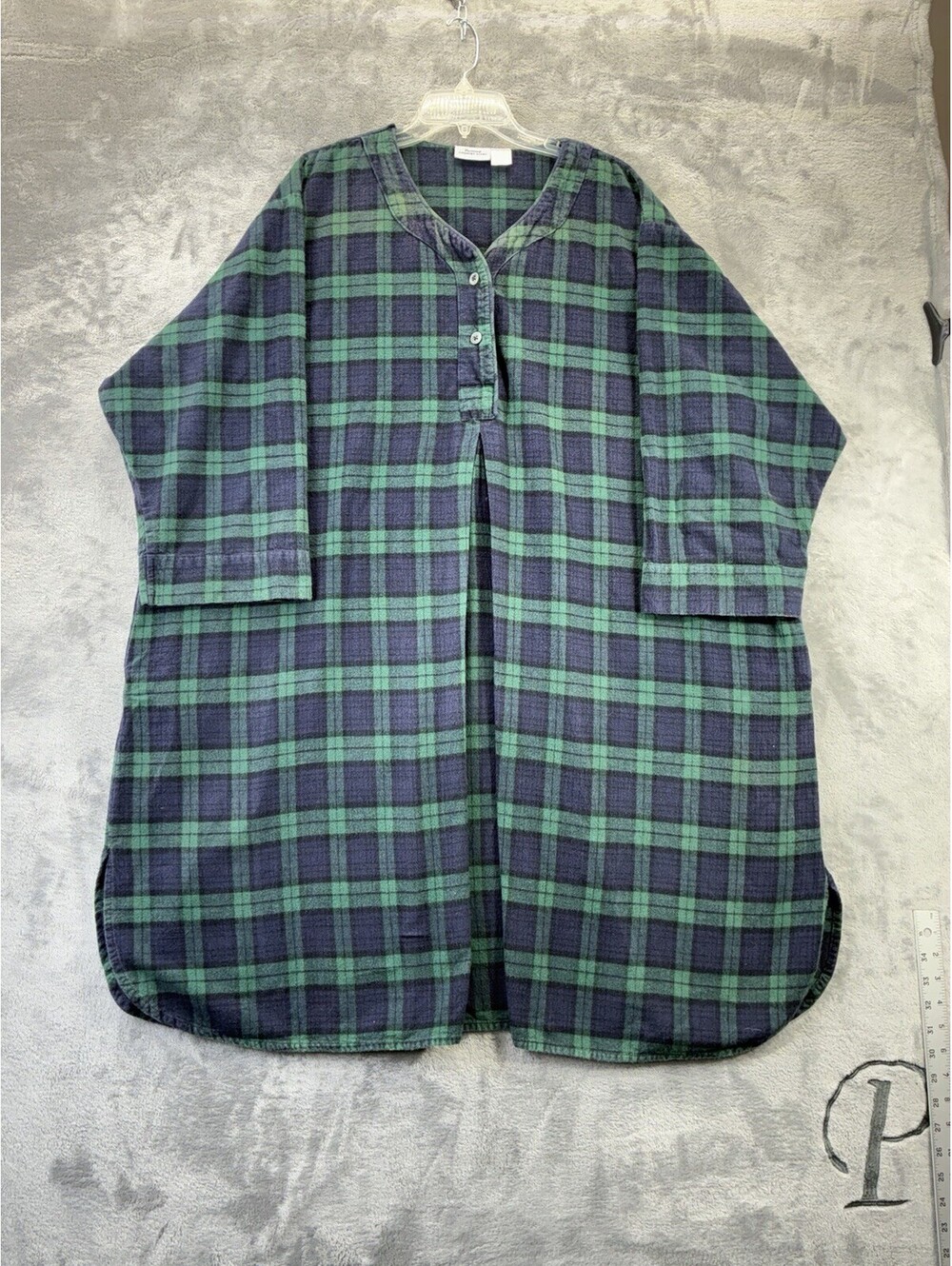 Vermont Country Store Flannel Plaid Nightshirt Tartan Blue Green Men's 2XL Cozy